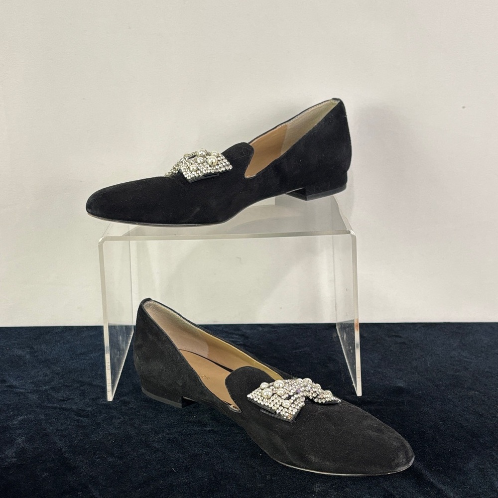 Ann Taylor Black Suede w Bling Bow Flats